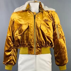 HAIDER ACKERMANN Size 44 Gold Velvet Rayon Blend Zip Up Blouson Jacket